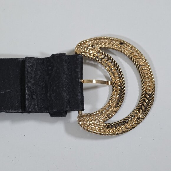 Vintage Textured Belt Womens L Black Gold Black Tone Metal Buckle Whimsigoth Y2K - Picture 13 of 15